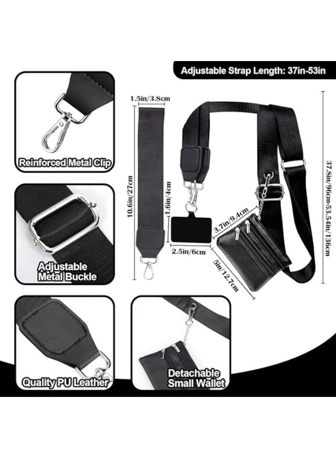 FAYET Crossbody Phone Strap with Zippered Wallet Pouch, Adjustable Detachable Phone Lanyard , Hands-Free Phone Holder Compatible with All Smartphones (Black) - Image 2